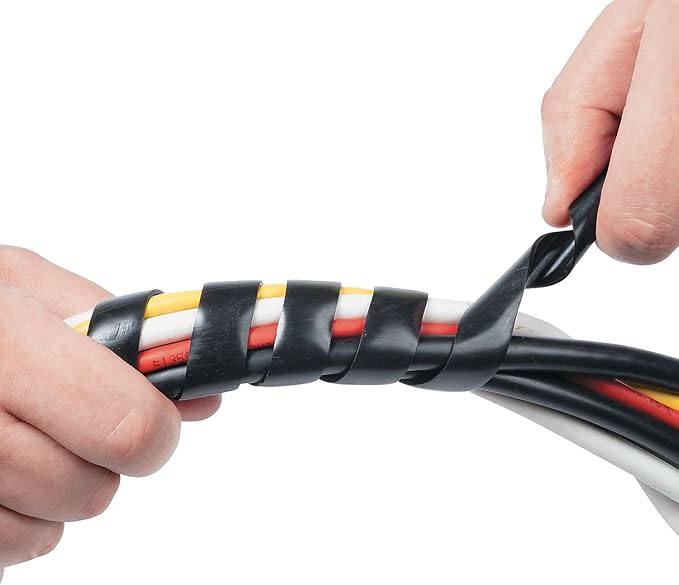 D-Line 8.2ft Black Cord Wrap, Spiral Cable Sleeve, Wire Wrapper for Cables 0.39-1.5in Diameter, Computer Cord Organizer, Wrap by Hand Cord Bundler, LDPE Plastic - 0.39in - 1.5in Diameter