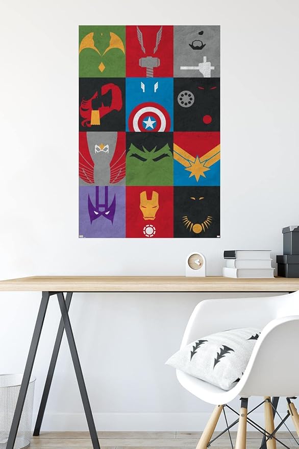 24X36 Marvel Comics Avengers - Minimalist Grid Wall Poster, 36L" x 24W", Unframed Version