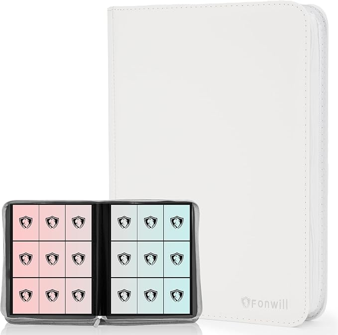 9 Pocket Card Binder, Premium Zip Trading Card Binder, 360 Double Sided Pocket PU Collection Binder, Collector Album, Card Folder for MTG, TCG, Sports Cards (White)