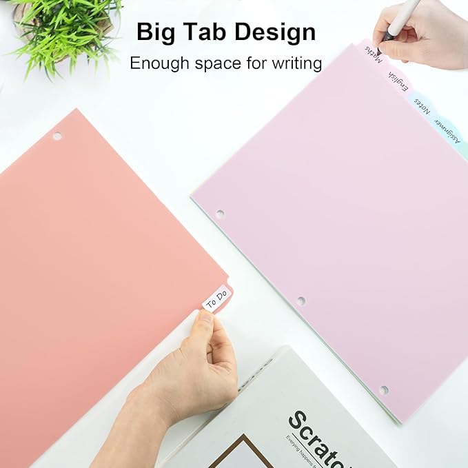 8 Count/1 Set Write & Erase Binder Dividers with Tabs, Plastic 8 Tab Dividers for 3 Ring Binder Letter Size, Separators for Student School Home Office Document Organizer, Pastel