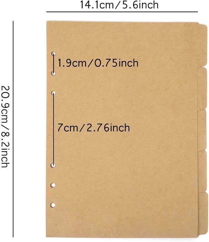 Honbay 4 Sets of A5 6-Holes Kraft Paper Index Page Tab Cards for A5 6 Ring Binders (Brown)