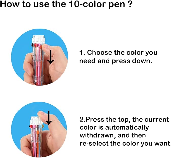HeTaoCat Multicolor Pens 3 Pack 0.5mm 10-in-1 Retractable Ballpoint Pens - 10 Colors Transparent Barrel Ballpoint Pen for Office Supplies (Transparent)