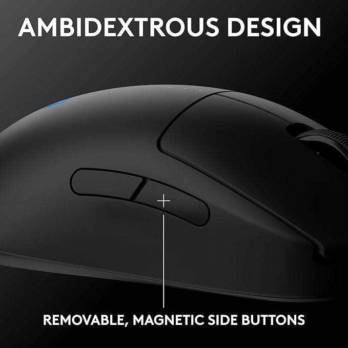 Logitech G PRO 2 Lightspeed Wireless Gaming Mouse, Right- or Left-Handed Mouse with up to 4 Customizable and Switchable Magnetic Side Buttons, 44K DPI Sensor, USB-C Charging, for PC/Mac - Black