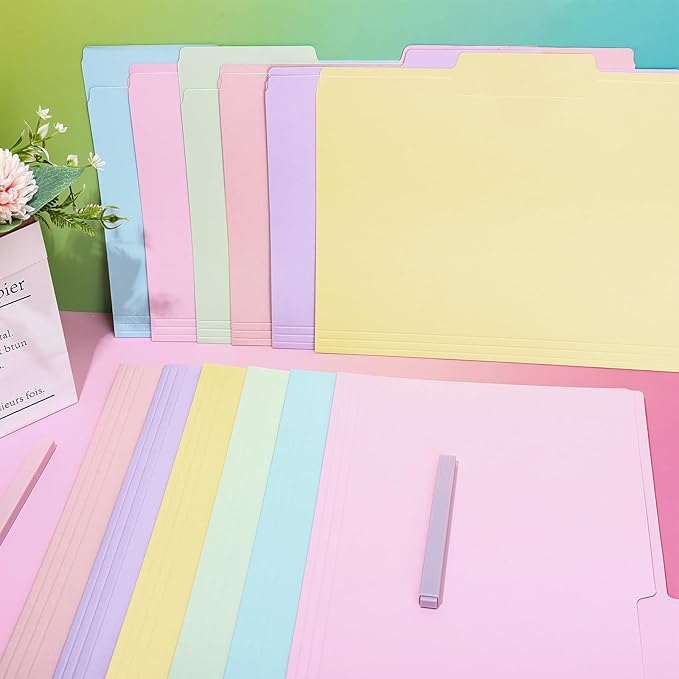 Whaline 24 Pack Pastel Colorful File Folders Letter Size 6 Macaron Colors File Pockets with 1/3 Cut Tab for Home Office Classroom Supplies, 8.9 x 11.6 Inch