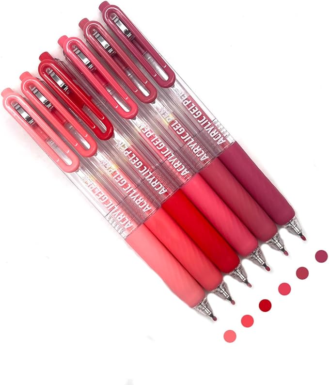 6 Colors Acrylic Gel Pens for Coloring, 0.7mm Fine Tip for Adult Coloring, Black Paper, Drawing, Journaling, Note Taking, Lip Gloss Red