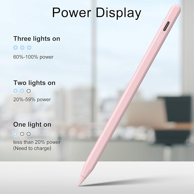 Stylus Pen for iPad, 13 mins Fast Charge for Apple iPad Pencil with Palm Rejection, Compatible with 2018-2024 iPad Air 3/4/5/6, iPad mini 5/6, iPad 6/7/8/9/10, iPad Pro 11"/12.9"/M4 (Pink)