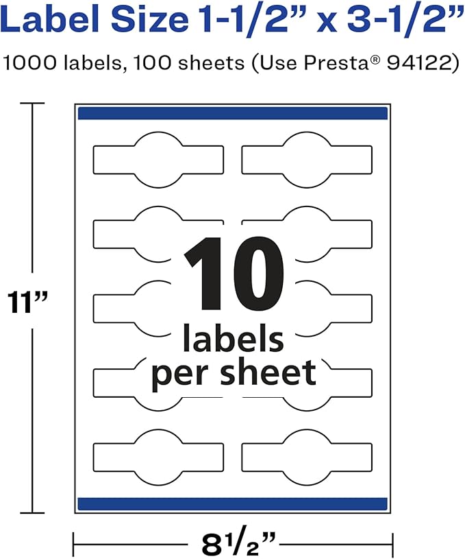 Avery Glossy White Wraparound Band Labels, Sure Feed Technology, 1.5" x 3.5", Cigar Band Labels, 1,000 Total, Print-to-The-Edge, Permanent Adhesive, Laser/Inkjet Printable