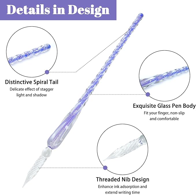 Glass Dip Pen Ink Set, 16pcs Fountain Calligraphy Pens Set, 2 Crystal Signature Glass Pen, 12 Gold Powder Drawing Ink Drip Tool for Art Writing Signatures Beginners Valentines Day Gift