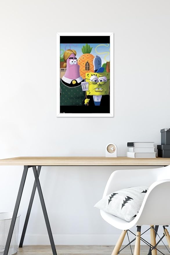 Trends International Nickelodeon Spongebob - American Gothic Wall Poster, 14.725" x 22.375", White Framed Version