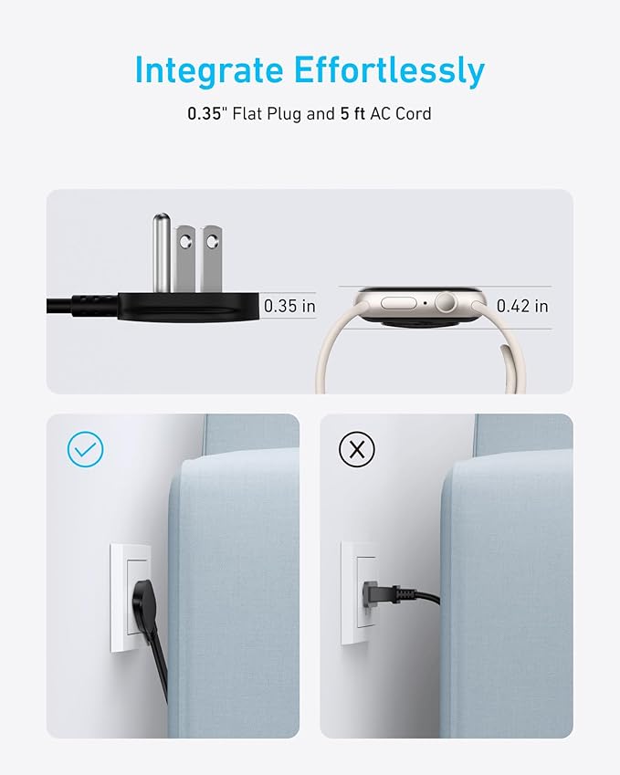 Anker 300J Flat Plug 10-in-1 Ultra Thin Power Strip with 6 AC, 2 USB-A & 2 USB-C Ports, Extension Cord, Desk Charging Station for Home, Office, College, Dorm, 5 Feet, Black (Pack of 2)