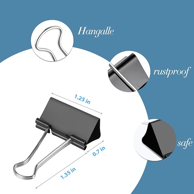 Ufmarine Medium Binder Clips 1.25 inch Length, (40 Pcs) Medium Paper Clips for Office Supplies
