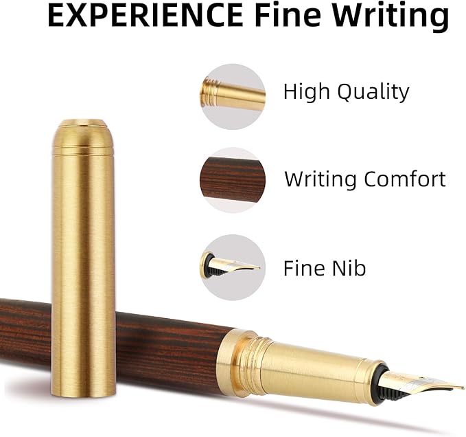 cobee Wooden Fountain Pens, Handcrafted Vintage Luxury Pen, 0.5mm Fine Point Business Pen, Smooth Writing for Journaling & Calligraphy, Brown