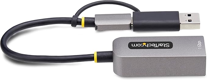 StarTech.com USB-C to Ethernet Adapter w/USB-A Dongle, 10/100/1000Mbps, USB GbE Adapter, 6in/15cm Attached Cable, Status LEDs