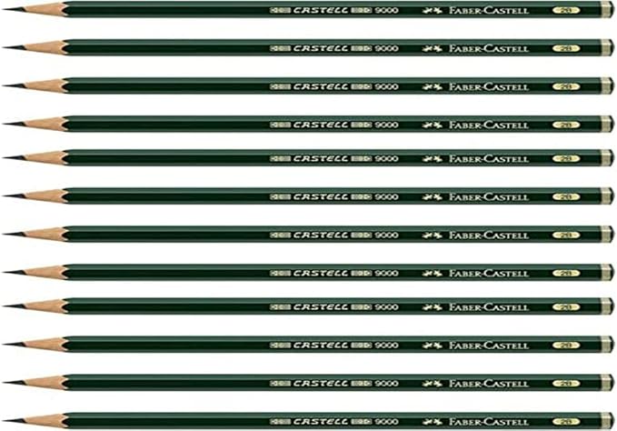 Faber-Castell Pencils, Castell 9000 Graphite art 2B pencils for drawing, sketching - 12 Artist pencils