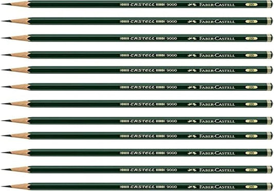 Faber-Castell Pencils, Castell 9000 Graphite art 2B pencils for drawing, sketching - 12 Artist pencils