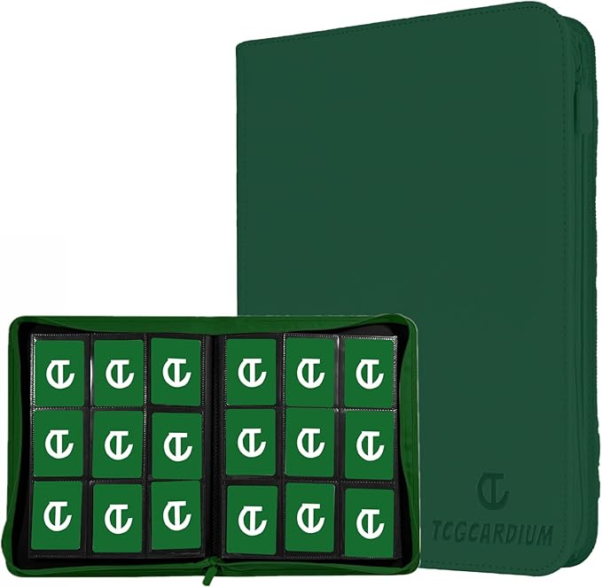 360 Card Binder - Premium Zippered 9-Pocket Trading Card Binder Side-Loading Pages for Ultimate Protection | Holds TCG, MTG, Sports Cards (Green)