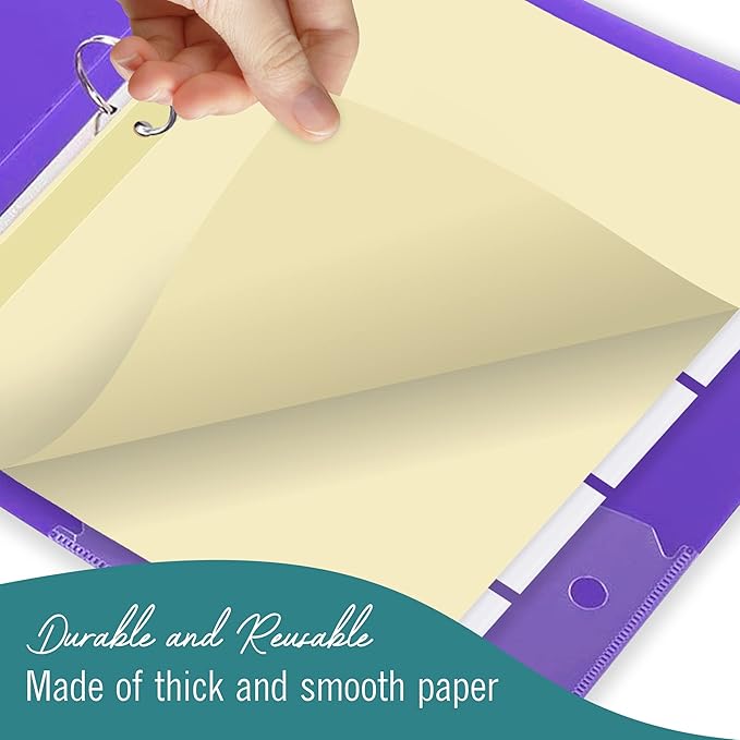 5-Tab Binder Dividers for 3 Ring Binder, Insertable Clear Big Tabs, Bulk Letter Size Paper Divider, 8.5 x 11 inch, 12 Sets (60 Dividers Total)