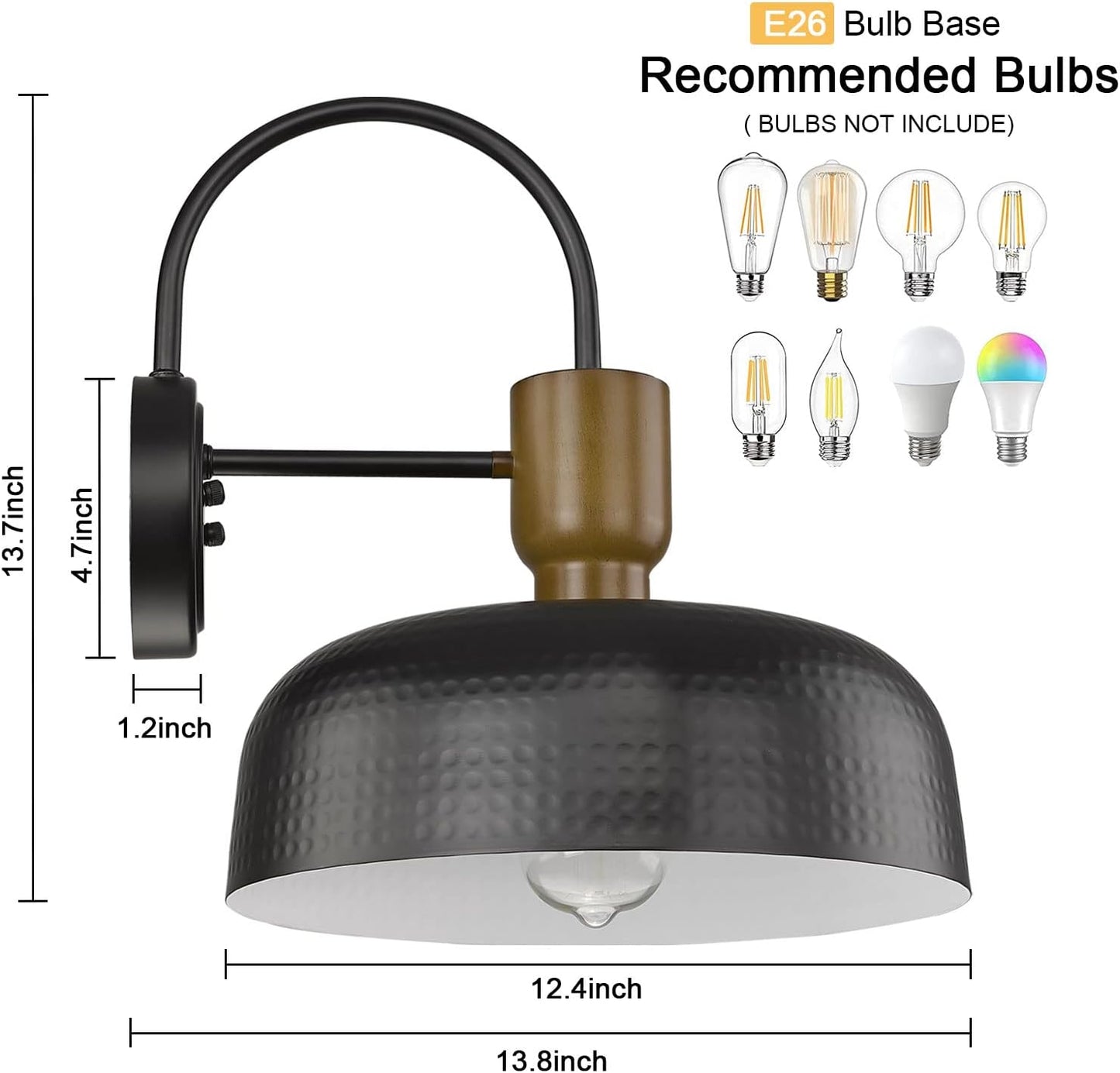 Outdoor Barn Light Gooseneck Barn Light, Farmhouse Exterior Wall Mount Light Vintage Wall Lighting Fixture Industrial Sconce Lantern for Porch, Entryway, Garage, Black, 1 Pack