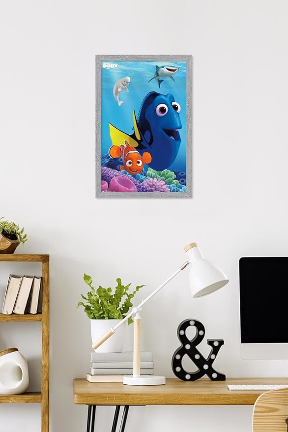 Trends International Disney Pixar Finding Dory - Dory Wall Poster, 22.4L x 14.7W, Gray Framed Version