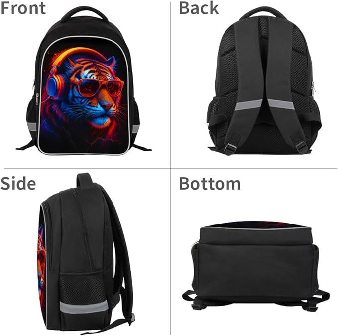 School Backpack for Boys 17" Boys Backpack for Kids Children Teens Elementary Middle School - Students Bookbag Ages 6-18 Travel Back Pack Tiger