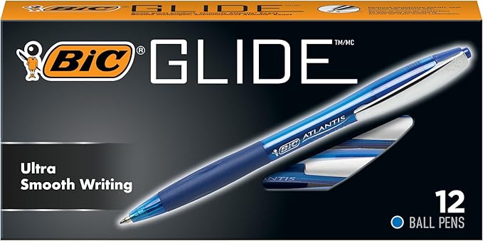 BIC Glide Blue Retractable Ballpoint Pens, Medium Point (1.0mm), 12-Count Pack, Ultra Smooth Writing Blue Pens