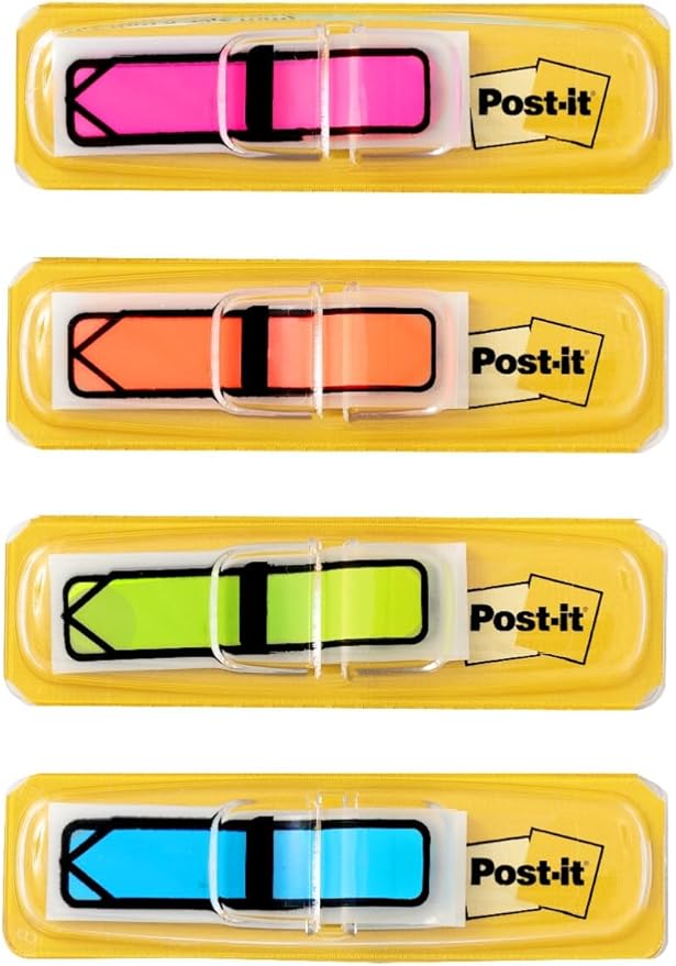 Post-it Arrow Flags, Assorted Bright Colors, .47 in Wide, 96 Flags/Pack (684-ARR4), 3 Pack, 288 Total Flags