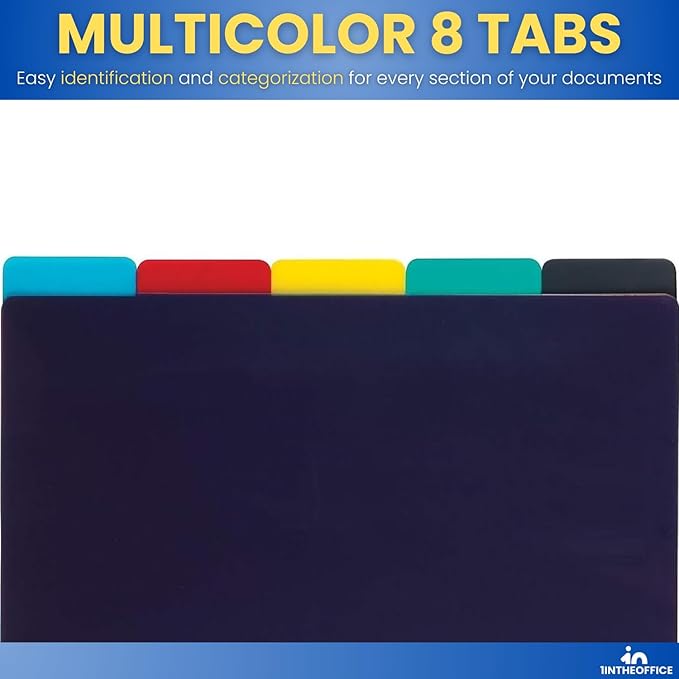 1InTheOffice Mini Binder dividers 5x8, 5 tab dividers for 3 Ring Binder Assorted Colors (Set 5 Tabs)