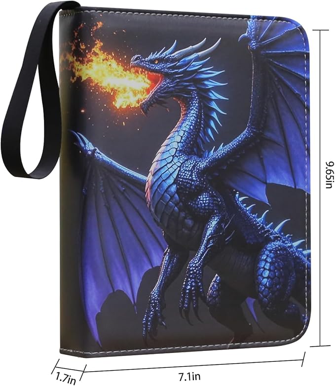 Deluxe Blue Dragon Trading Card Binder – 4-Pocket Zipper Binder with 400 Pockets – Card Album for Standard Size Trading Cards, Great for Collectors and Hobbyists