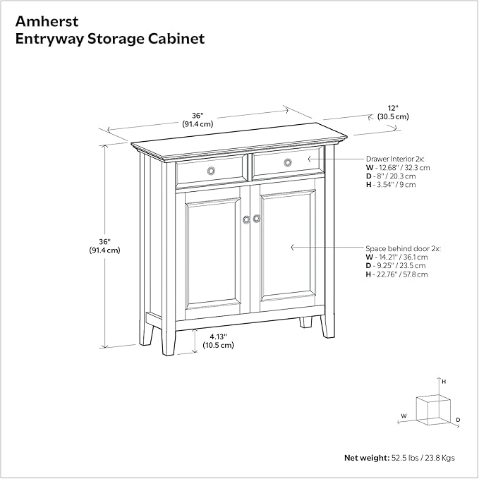 SIMPLIHOME Amherst 36-inch Wide Transitional-Style Storage Cabinet in White with Drawers and Adjustable Shelves for Entryway or Living Room