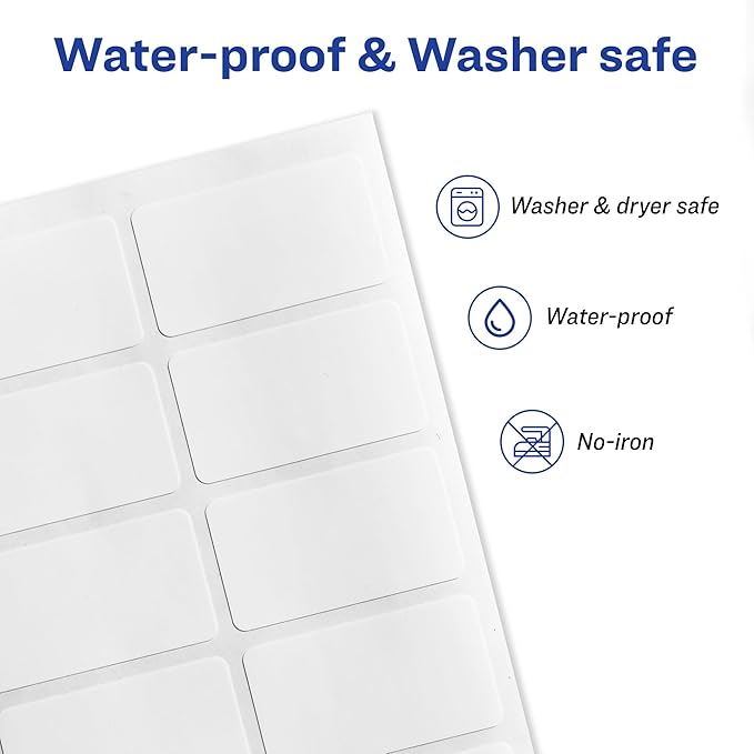 Avery No-Iron Fabric Labels, 1" x 1-3/4", Washer and Dryer-Safe Waterproof Labels, Non-Printable, 40 Total (40722)