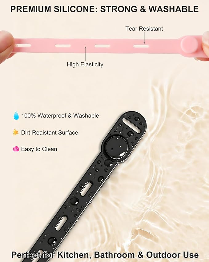 OneLeaf 16Pcs Adjustable Silicone Cable Ties, Reusable Cord Organizer for Desk Setup, PC, TV & Office Cubicle, Secure Soft Anti-Lost Cable Straps for Electronics - Black