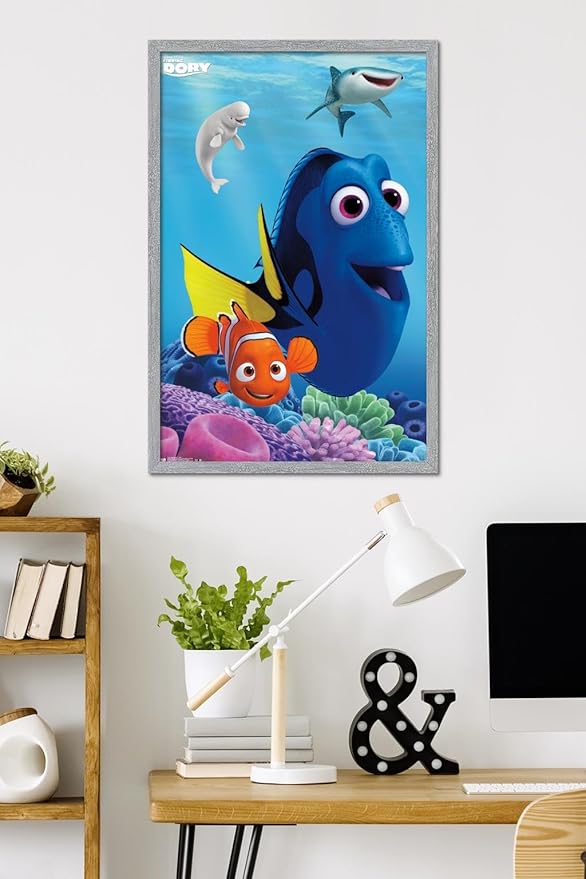 Trends International Disney Pixar Finding Dory - Dory Wall Poster, 34L x 22.4W, Gray Framed Version
