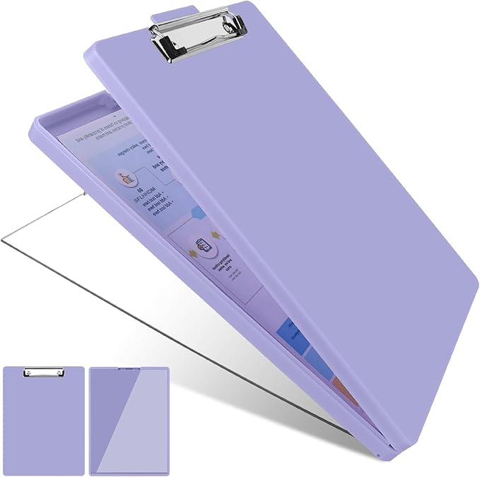 SFLHHDM Clipboard with Storage,Heavy Duty Clip Boards 8.5x11 with 2 Storage Case,Clear Visible Panel Storage Clipboards,Side Opening Nursing Clipboard Folder for Office Supplies-Lavender Purple