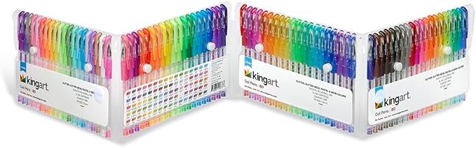 KINGART GLITTER Rollerball GEL PENS, 80 Sparkling Colors with Soft-Grip Comfort, XL Ink Cartridge - For Coloring, Doodling, Scrapbooking, Journaling and General Use, All Ages, 80 Pens
