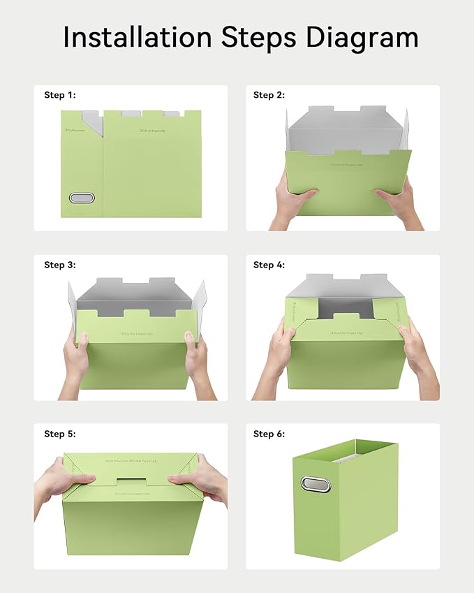 Oterri Cardboard File Organizer Box for Hanging File Folders Letter Size,File Box for Computer Desk,File Cabinet,Working Home,Office,Classroom (Green, Letter Size - 6 Packs)