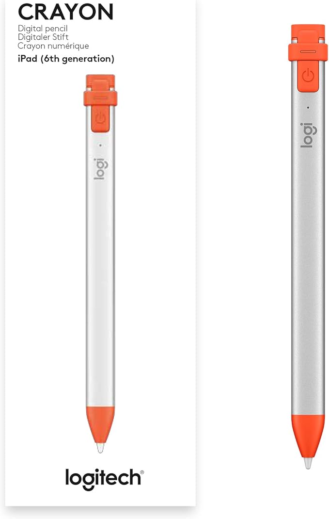 Logitech Crayon Digital Pencil for All iPads (2018 Releases and Later) with Apple Pencil Technology, Anti-roll Design, and Dynamic Smart tip - Orange