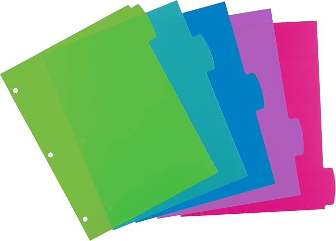Avery Write & Erase 5 Tabs Pastel Plastic Divider for 3 Ring Binders, 3 Sets (5 Colors)