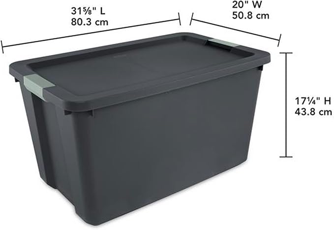 Sterilite 16 Pack 34 Gallon Latch Tote, Stackable Plastic Storage, Gray/Green