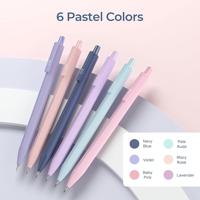 Nicpro 6PCS Pastel Mechanical Pencil Set with Case, Cute Drafting Pencils 0.5 mm & 0.7 mm & 0.9 mm with 6 Tubes HB Lead Refills, Erasers, Eraser Refills, Aesthetic School Supplies for Girls Writing