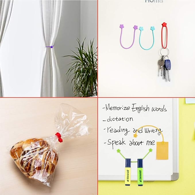 Reusable Silicone Twist Ties, 7.48'' Magnetic Cable Ties with Strong Magnet for Organizing Cables, Hanging Stuff, USB Cords, Fridge Magnets, Book Markers, or Just for Fun (7Colors, 7 Pack)