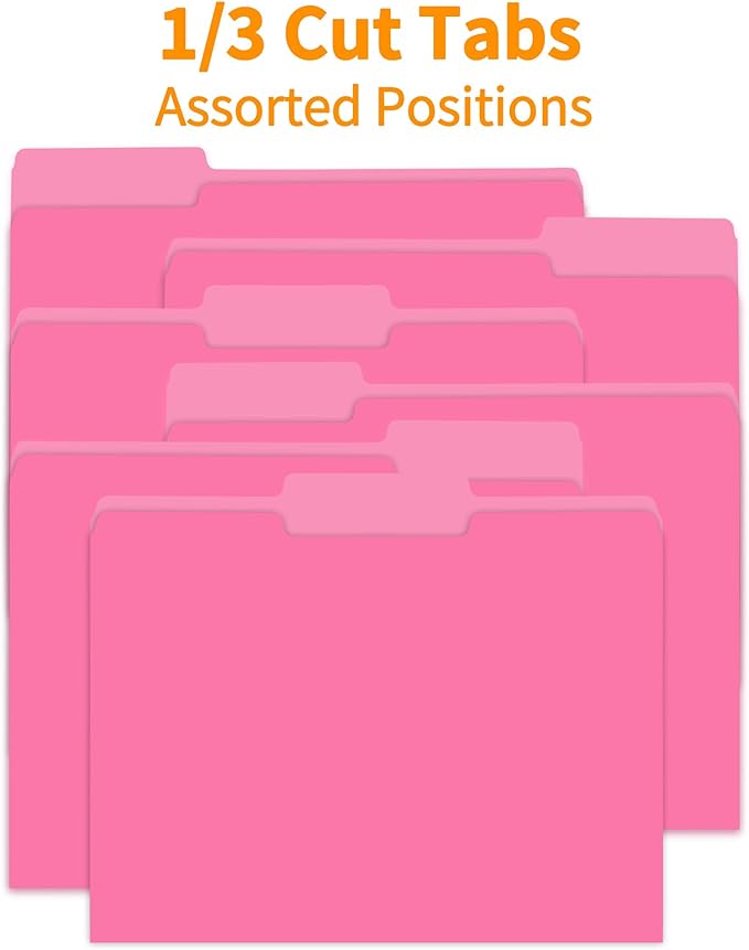 150 Packs File Folder,1/3-Cut Tabs,File Folder Letter Size,8.5x11 Pink File Folders for Office,School and Home,Organizer Folder