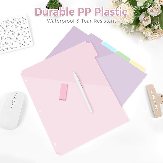 SKYDUE Binder Dividers with Tabs and Pockets – 2 Sets of 10-Pack for 3-Ring Binders, Writable Tabs, Durable & Tear-Resistant, Pink