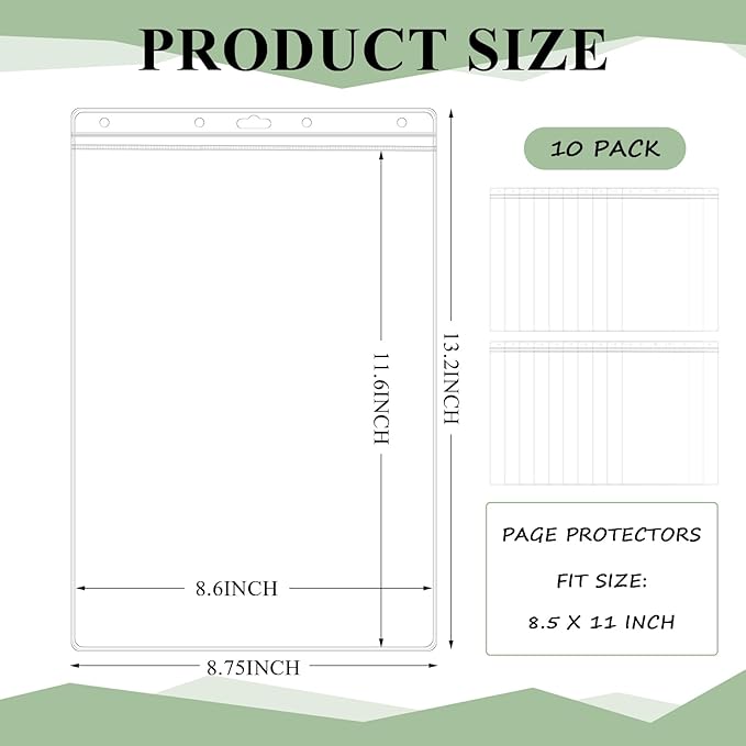 10 Pcs Heavy Duty Sheet Protector 8.5 x 11 Inch Job Ticket Holder Waterproof Resealable Zip Page Wall Sign Holder Clear Dry Erase Document Sleeve Magazine Protector Vertical(13.2 x 8.75 Inch)