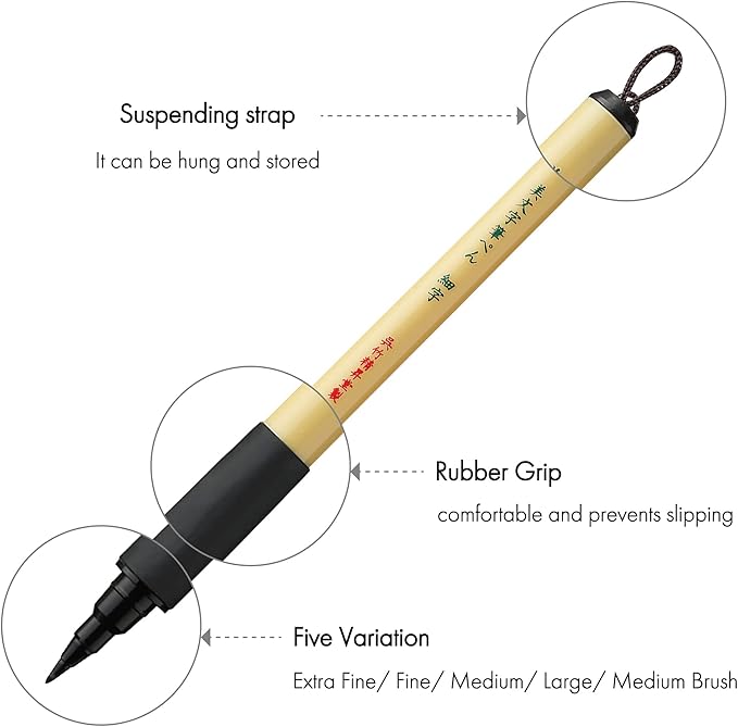 Kuretake Bimoji Brush Pen, 5 pcs set, brush tip marking fude brush pen, for Calligraphy, lettering, illustration, Professional, Made in Japan