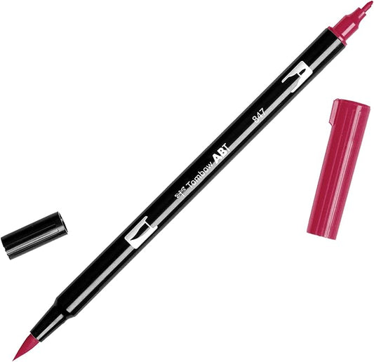 Tombow 56597 Dual Brush Pen Art Marker, 847 - Crimson, 1 Pack. Blendable, Brush & Fine Tip Marker