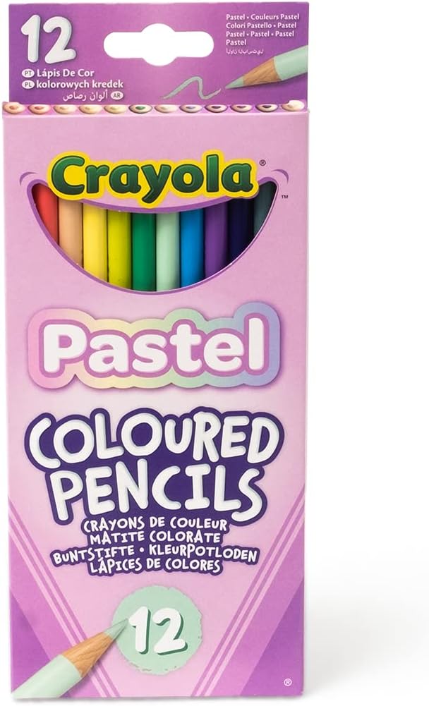 CRAYOLA Pastel Coloured Drawing Pencils, Pack of 12, for School and Leisure, Assorted Pastel Colours