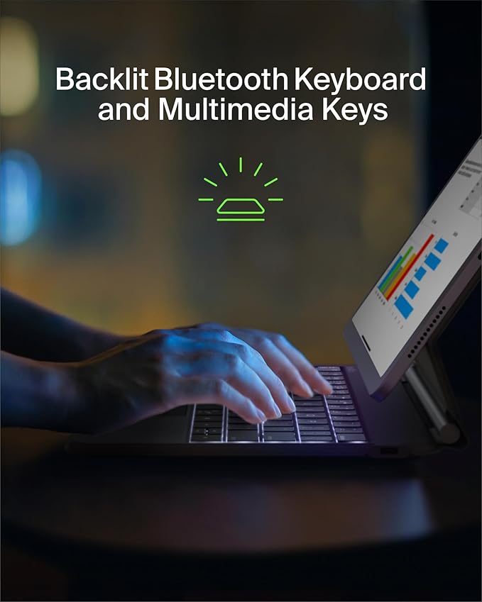 Belkin Pro Keyboard Case w/Magnetic Stand, Backlit Bluetooth Keyboard, Multi-Gesture Controls, Magnetic Apple Pencil Storage Compatibility, & Multimedia Keys for iPad Pro 11" (M4/M5) - Black