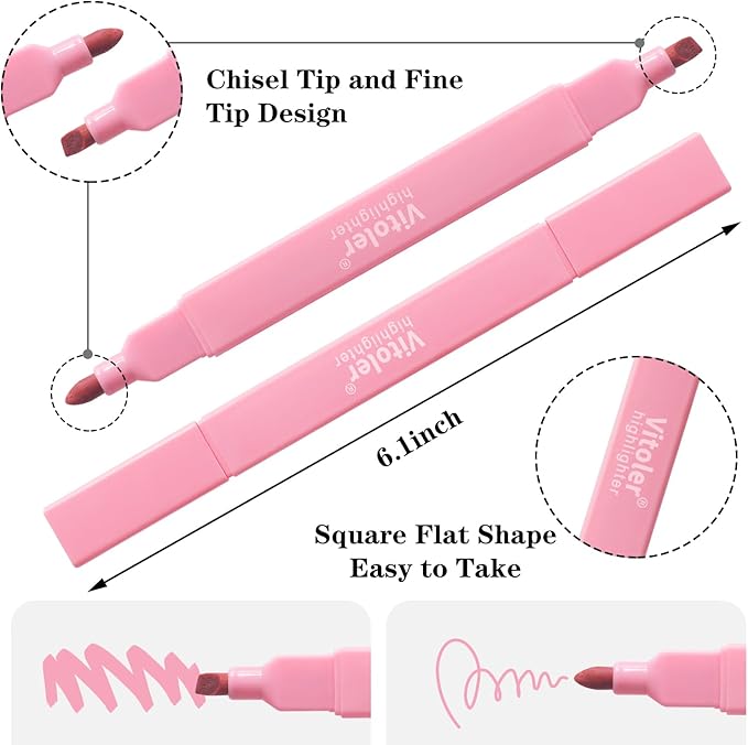 Vitoler Highlighters Assorted Colors,8pcs Dual Tip Pastel Colors Highlighters for Bible Study, Teacher Supplies