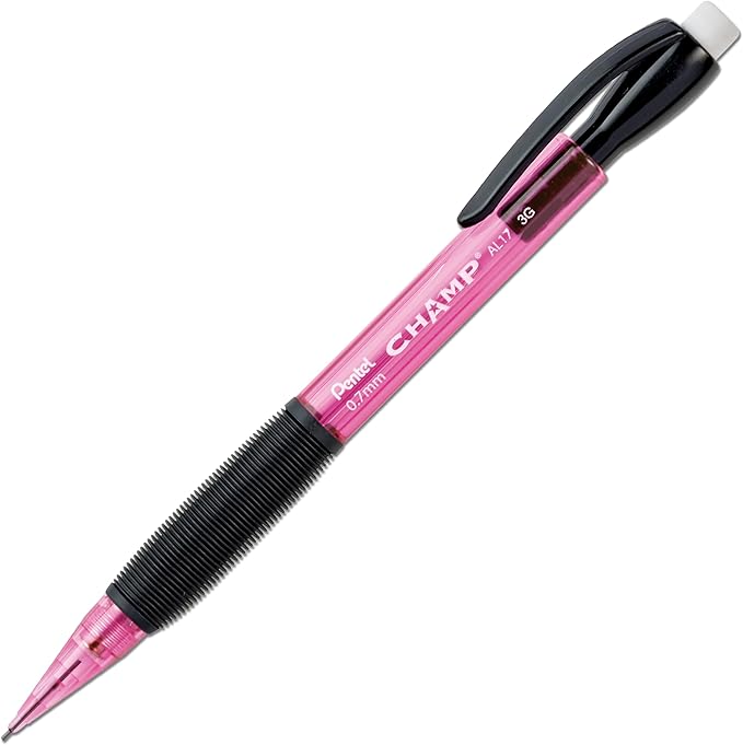 Pentel Champ Mechanical Pencil, (0.7mm), Pink Barrel, Box of 12 (AL17P)