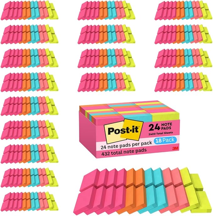 Post-it Mini Notes, 1 3/8 x 1 7/8 in, 24 Pads, America's #1 Favorite Sticky Notes, Poptimistic Post-it Notes, Power Pink, Aqua Blue, Vital Orange, Neon Green, Guava Pink (18 Pack)